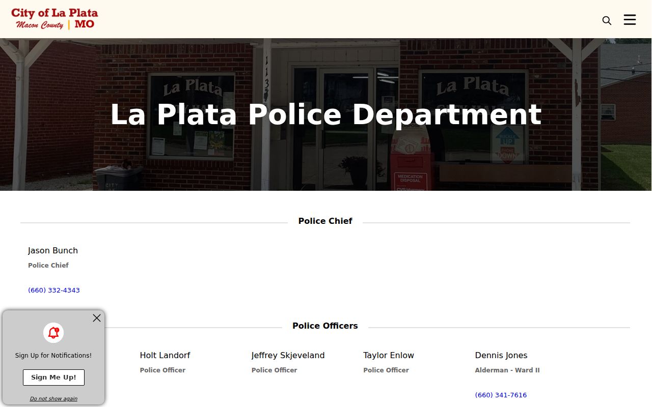 La Plata police department source for local criminal records