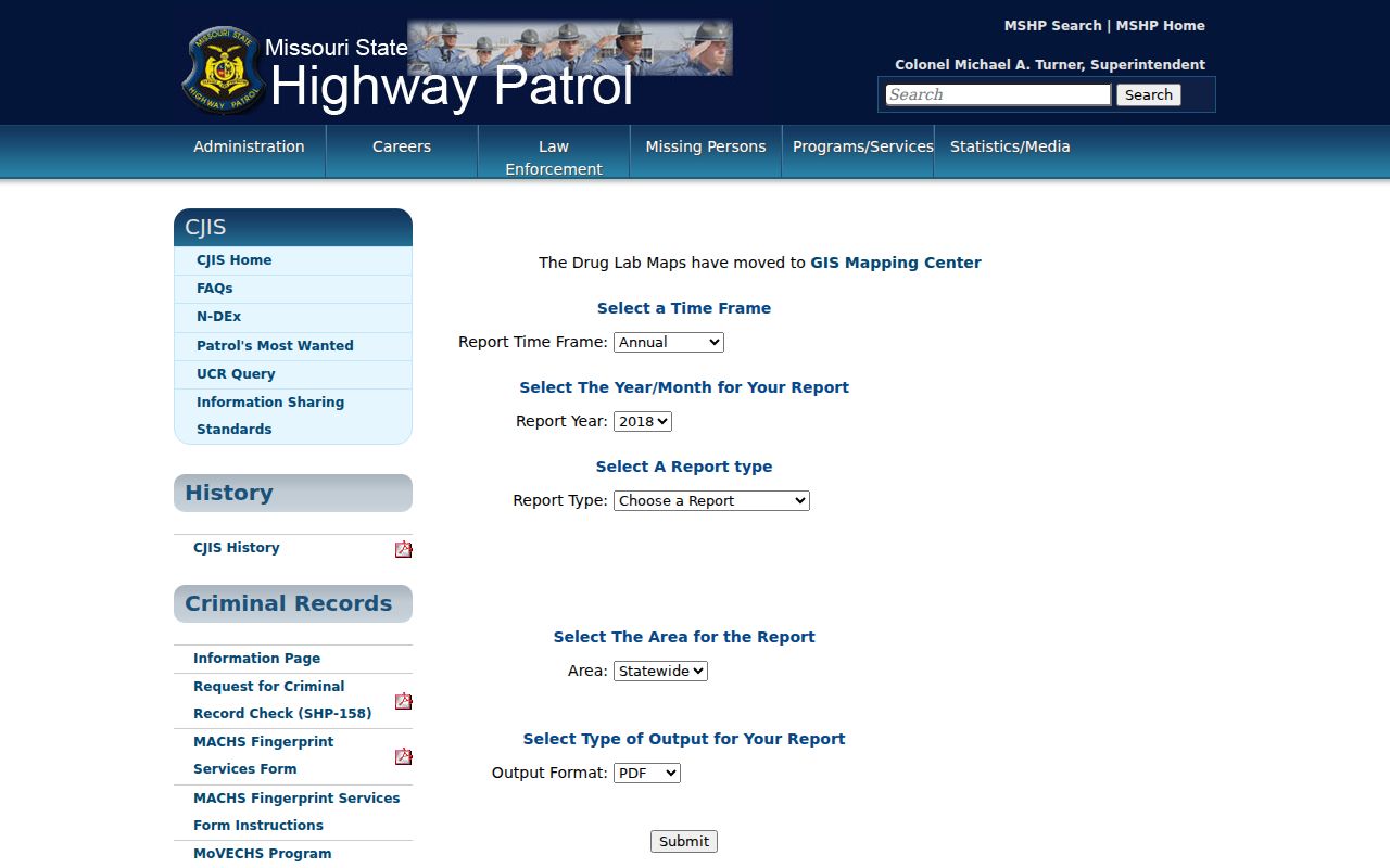 Macon criminal records view of the Missouri UCR crime statistics query