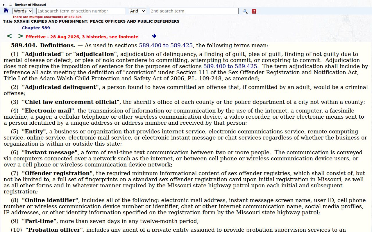 Missouri tier definitions for Macon County sex offender registry records