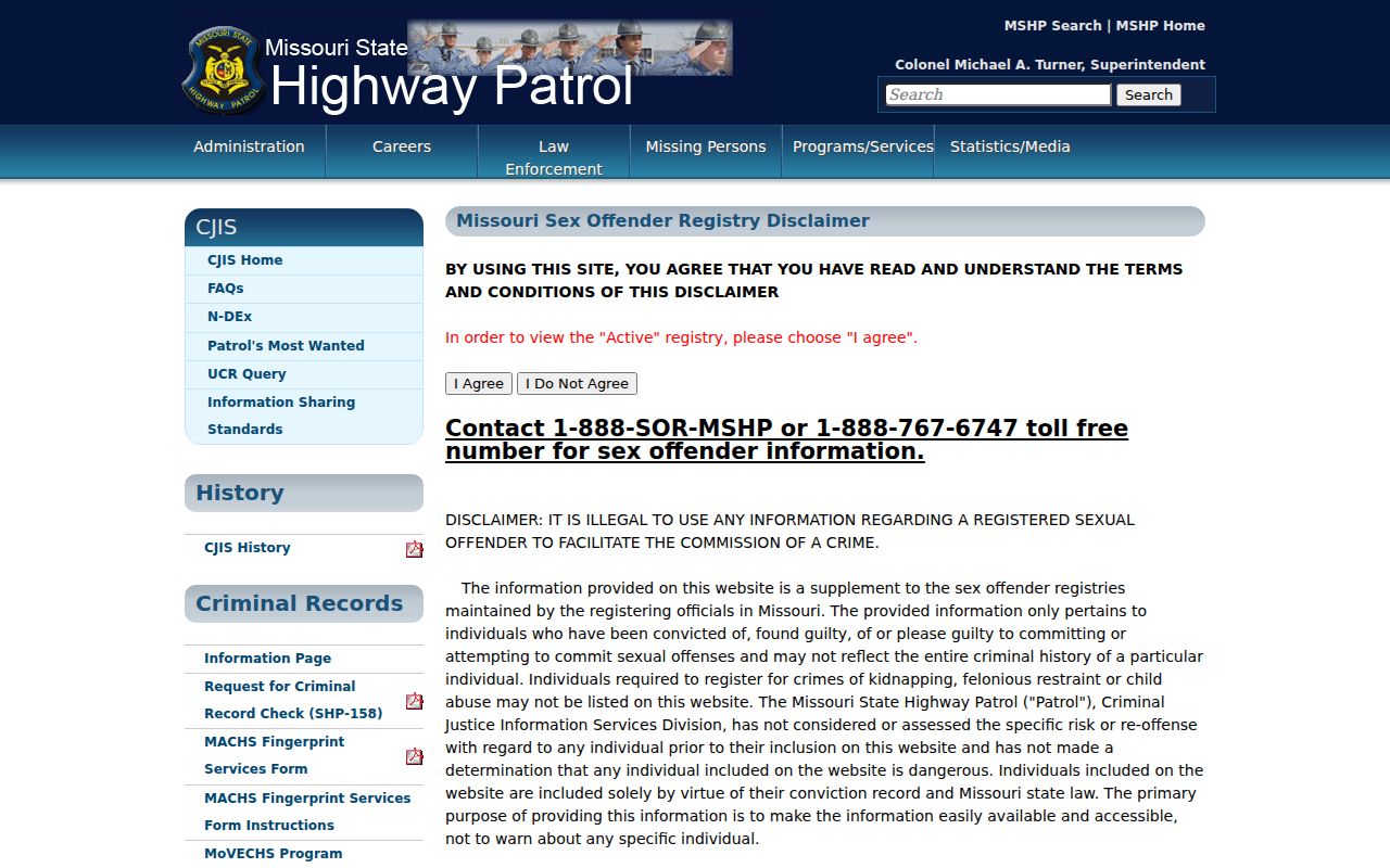 Macon County sex offender registry disclaimer and search entry